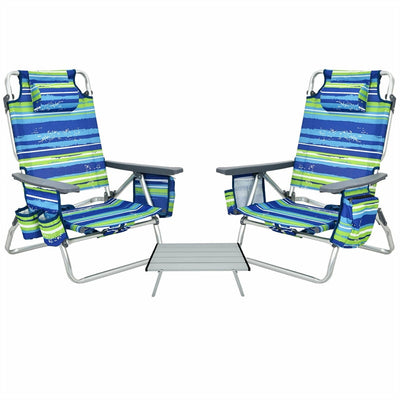 3 PCS Folding Camping Chair Outdoor Beach Chair Sling Chairst with 5 Adjustable Position