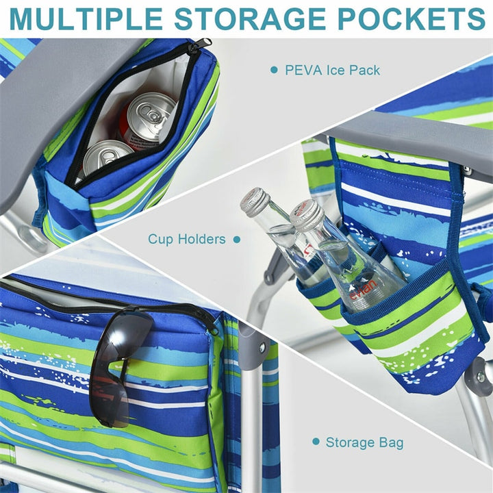 3 PCS Folding Camping Chair Outdoor Beach Chair Sling Chairst with 5 Adjustable Position