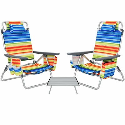 3 PCS Folding Camping Chair Outdoor Beach Chair Sling Chairst with 5 Adjustable Position