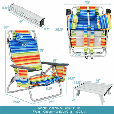 3 PCS Folding Camping Chair Outdoor Beach Chair Sling Chairst with 5 Adjustable Position