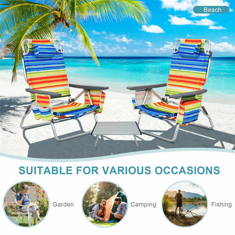 3 PCS Folding Camping Chair Outdoor Beach Chair Sling Chairst with 5 Adjustable Position