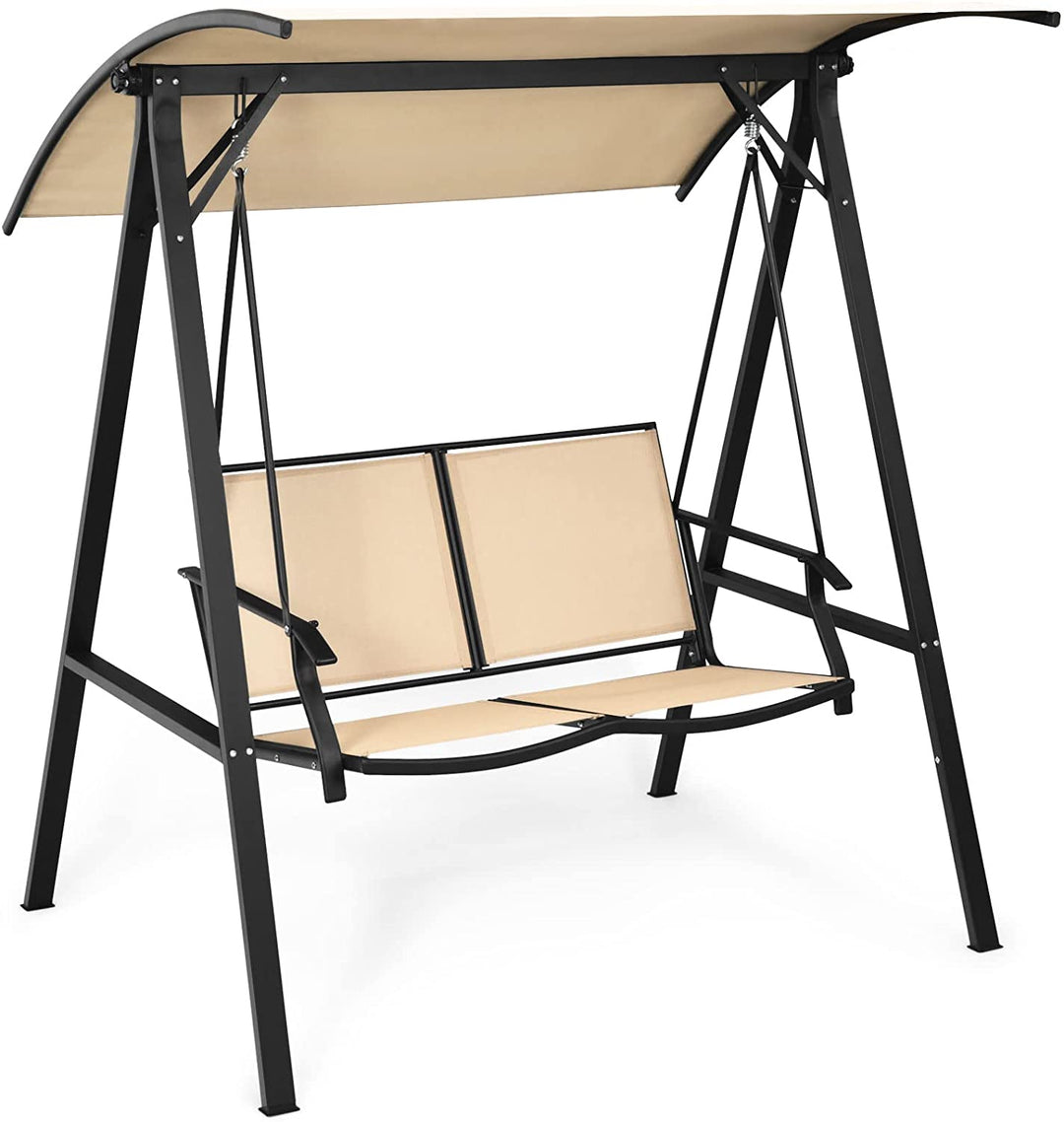 2 Person Outdoor Porch Swing Patio Lounge Chair Hammock Seats with Weather Resistant Glider and Adjustable Canopy