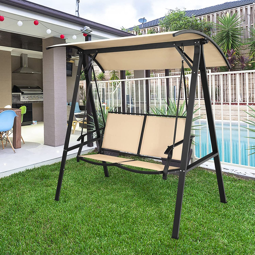 2 Person Outdoor Porch Swing Patio Lounge Chair Hammock Seats with Weather Resistant Glider and Adjustable Canopy