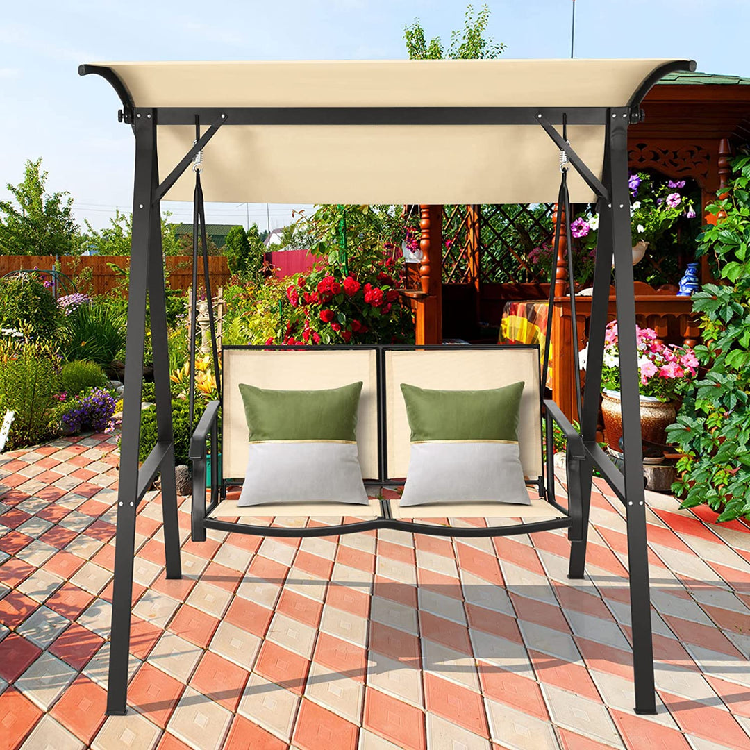 2 Person Outdoor Porch Swing Patio Lounge Chair Hammock Seats with Weather Resistant Glider and Adjustable Canopy