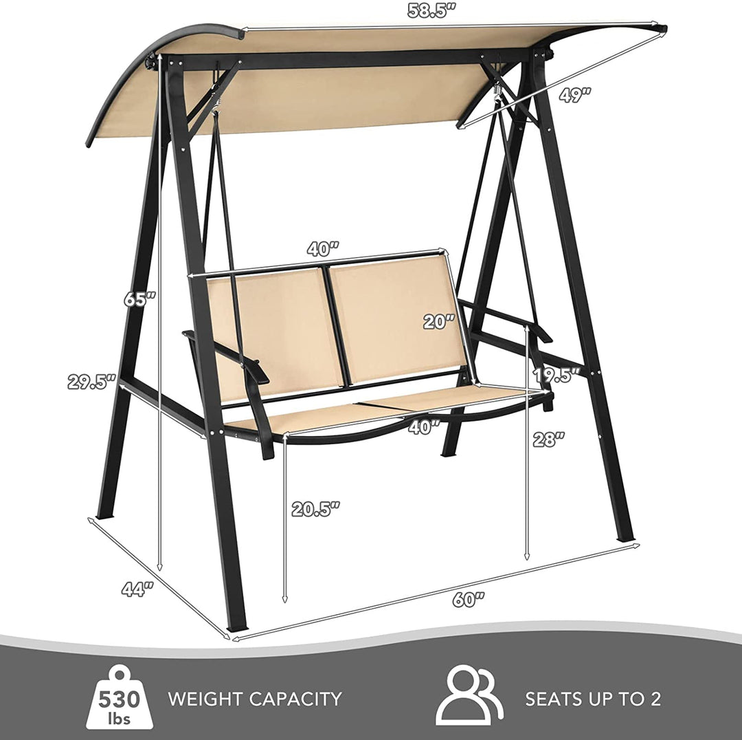 2 Person Outdoor Porch Swing Patio Lounge Chair Hammock Seats with Weather Resistant Glider and Adjustable Canopy