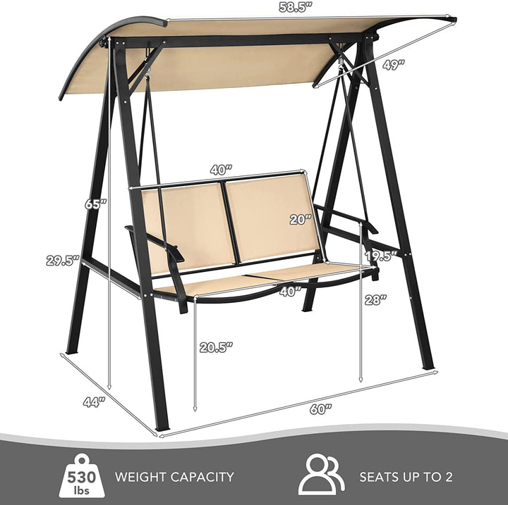 2 Person Outdoor Porch Swing Patio Lounge Chair Hammock Seats with Weather Resistant Glider and Adjustable Canopy