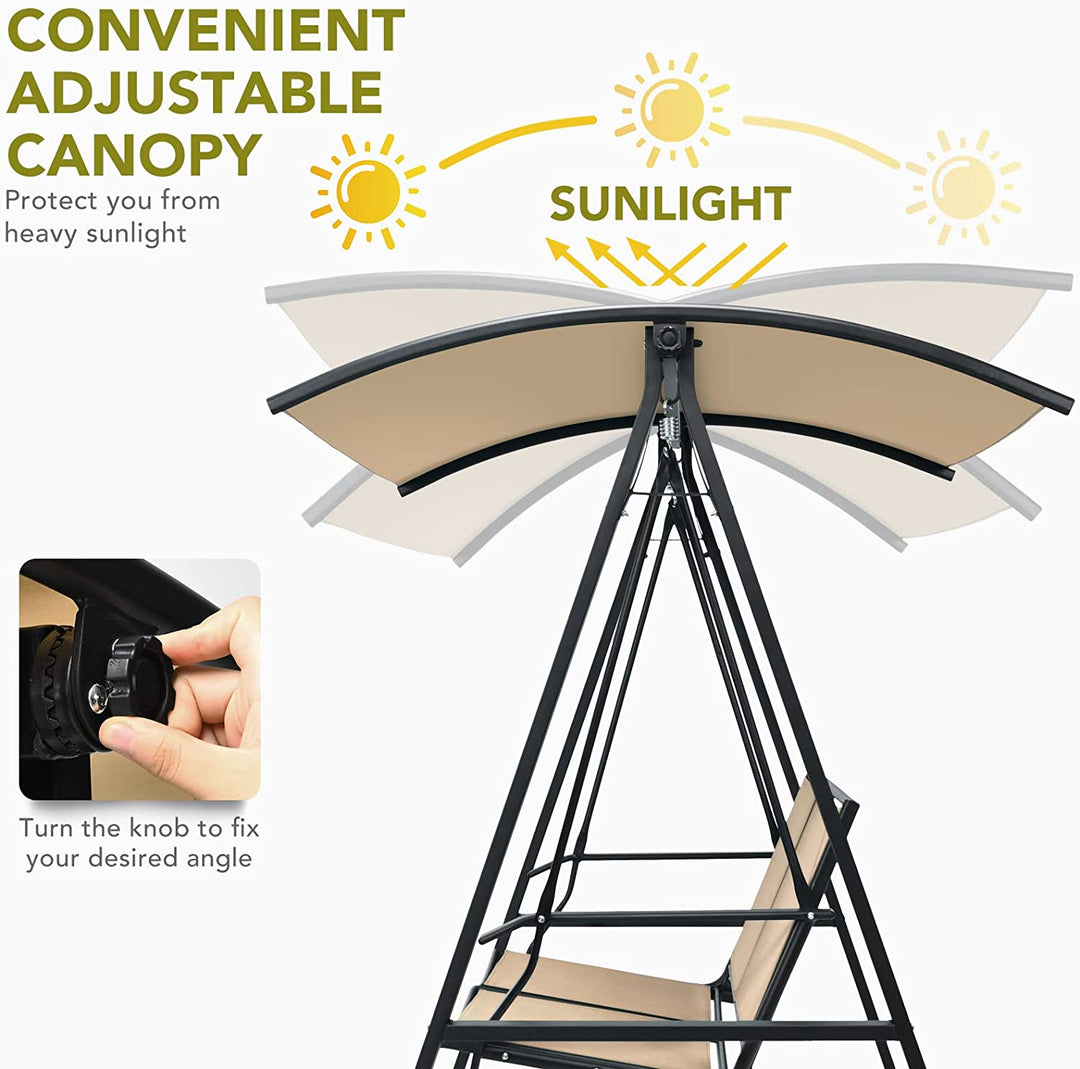 2 Person Outdoor Porch Swing Patio Lounge Chair Hammock Seats with Weather Resistant Glider and Adjustable Canopy