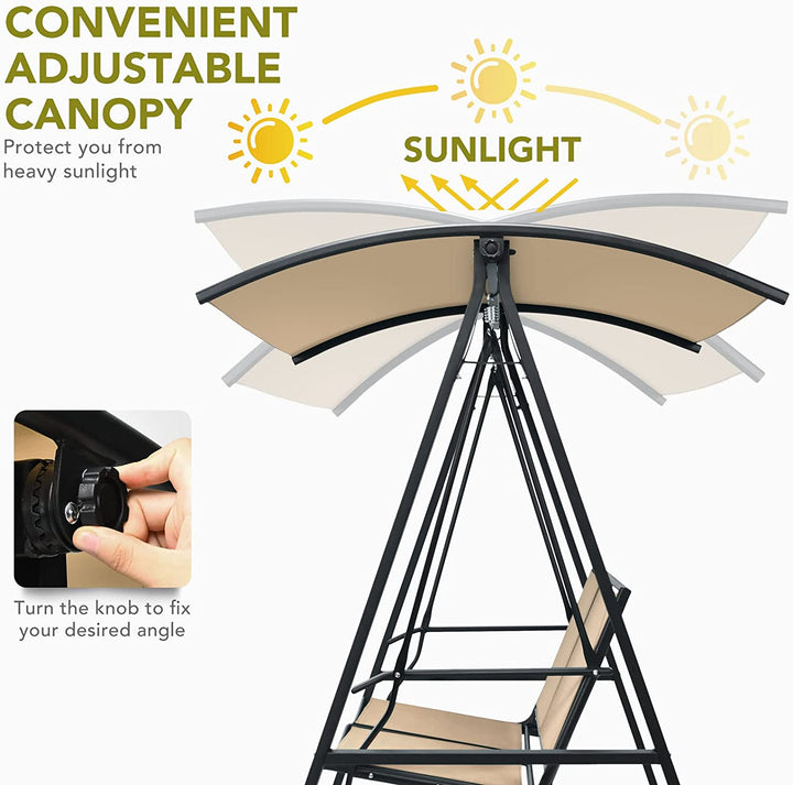 2 Person Outdoor Porch Swing Patio Lounge Chair Hammock Seats with Weather Resistant Glider and Adjustable Canopy