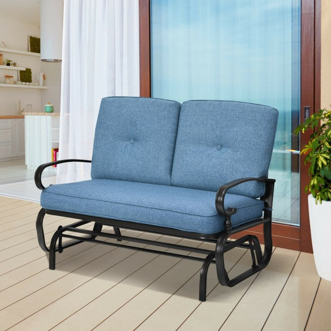 2-Person Outdoor Glider Loveseat with Padded Cushions and Armrests for Patio Porch