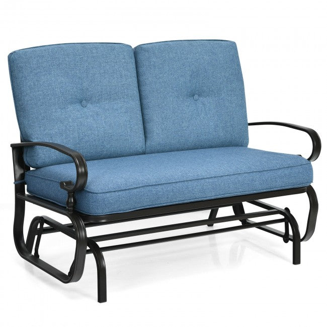 2-Person Outdoor Glider Loveseat with Padded Cushions and Armrests for Patio Porch