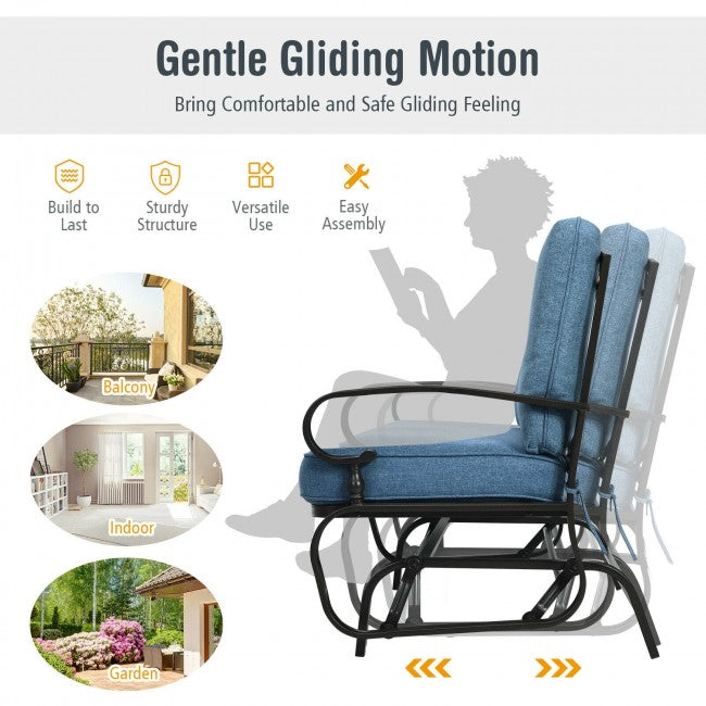 2-Person Outdoor Glider Loveseat with Padded Cushions and Armrests for Patio Porch