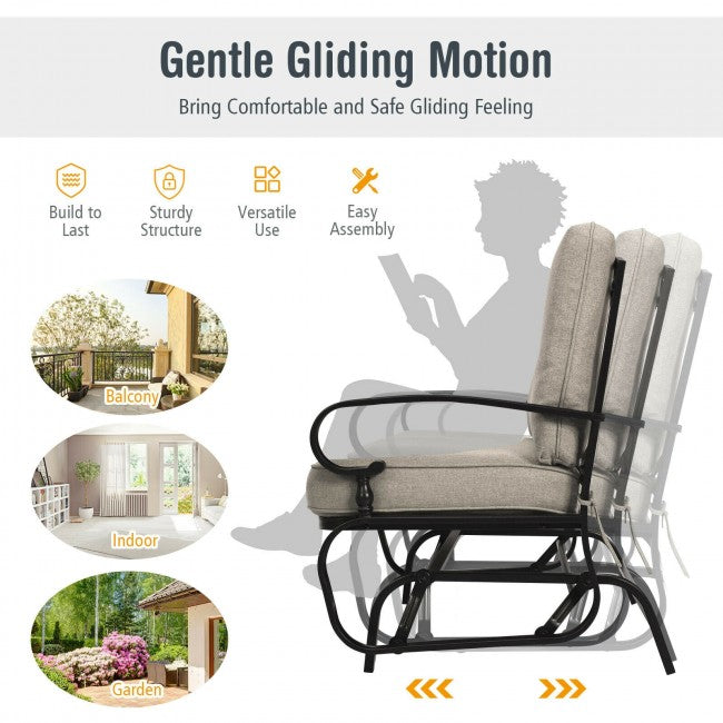 2 Person Outdoor Swing Glider Rocking Chair Loveseat Patio Porch Bench with Padded Cushions and Armrests