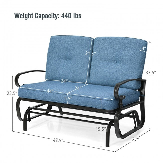 2-Person Outdoor Glider Loveseat with Padded Cushions and Armrests for Patio Porch
