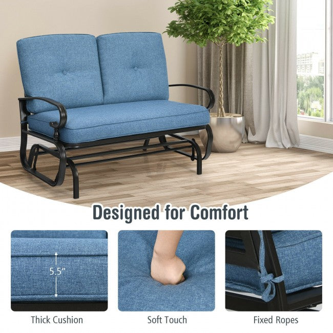 2-Person Outdoor Glider Loveseat with Padded Cushions and Armrests for Patio Porch