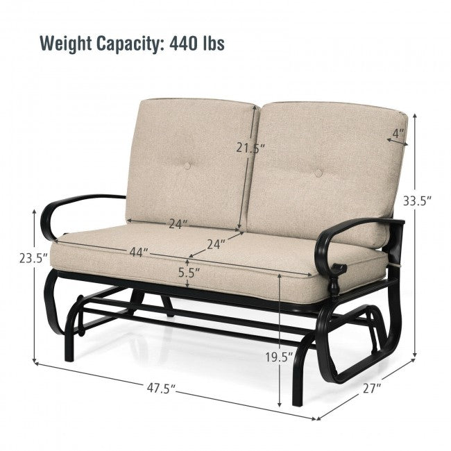 2 Person Outdoor Swing Glider Rocking Chair Loveseat Patio Porch Bench with Padded Cushions and Armrests