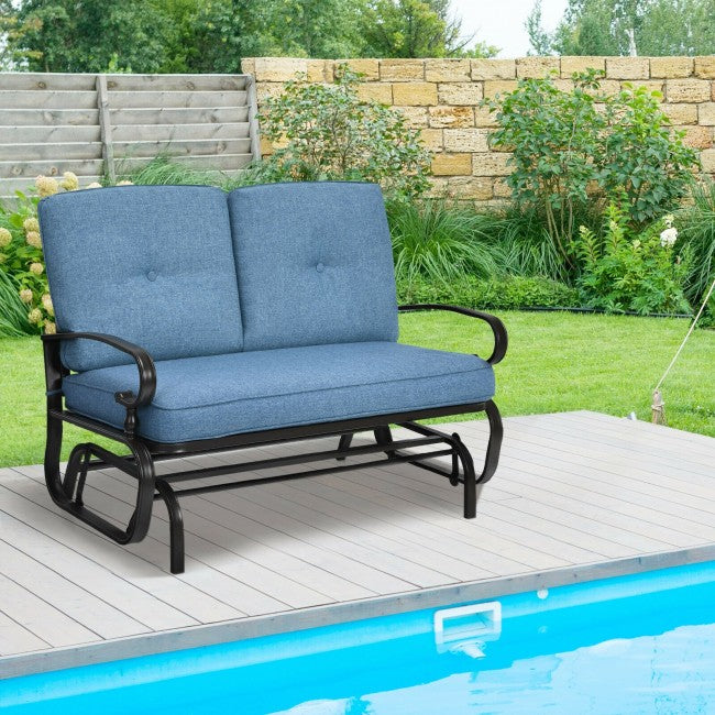 2-Person Outdoor Glider Loveseat with Padded Cushions and Armrests for Patio Porch