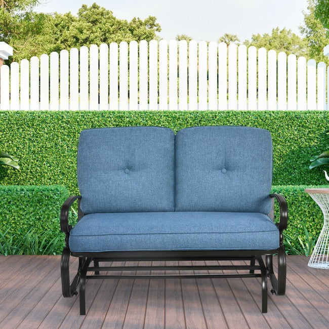 2-Person Outdoor Glider Loveseat with Padded Cushions and Armrests for Patio Porch