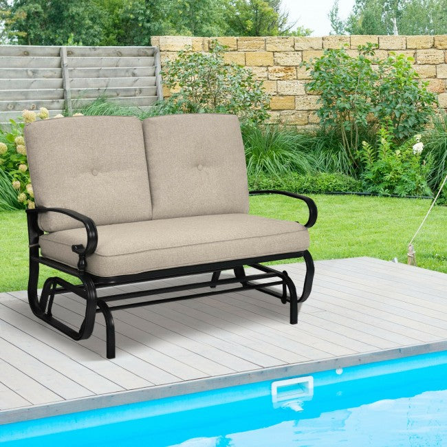 2 Person Outdoor Swing Glider Rocking Chair Loveseat Patio Porch Bench with Padded Cushions and Armrests