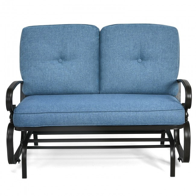 2-Person Outdoor Glider Loveseat with Padded Cushions and Armrests for Patio Porch