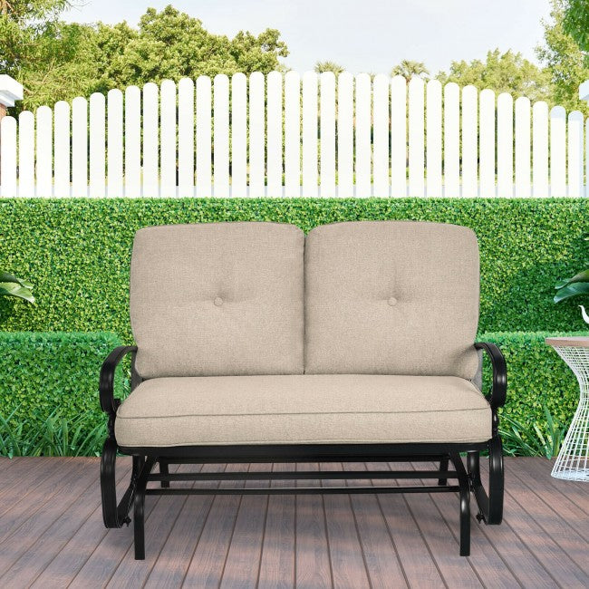 2 Person Outdoor Swing Glider Rocking Chair Loveseat Patio Porch Bench with Padded Cushions and Armrests