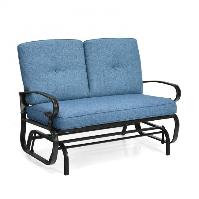2-Person Outdoor Glider Loveseat with Padded Cushions and Armrests for Patio Porch