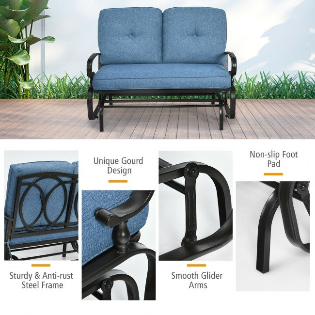 2-Person Outdoor Glider Loveseat with Padded Cushions and Armrests for Patio Porch