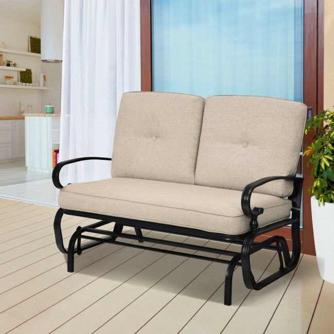 2 Person Outdoor Swing Glider Rocking Chair Loveseat Patio Porch Bench with Padded Cushions and Armrests