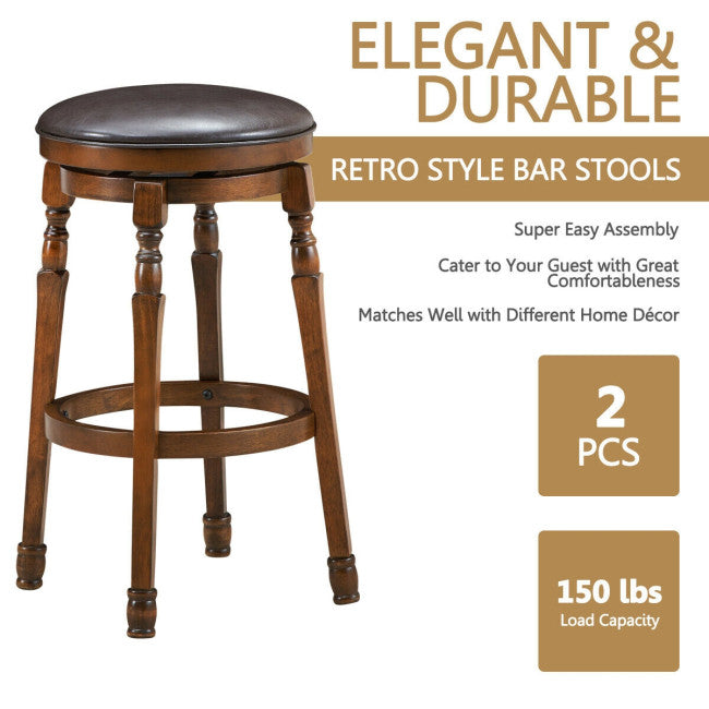 2 Pieces 29 Inch Counter Height Dining Bar Stool 360° Swivel Seat with Padded Cushion