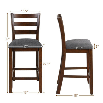 2 Pieces Counter Height Chairs 25.5" Upholstered Bar Stools with Fabric Seat and Footrest