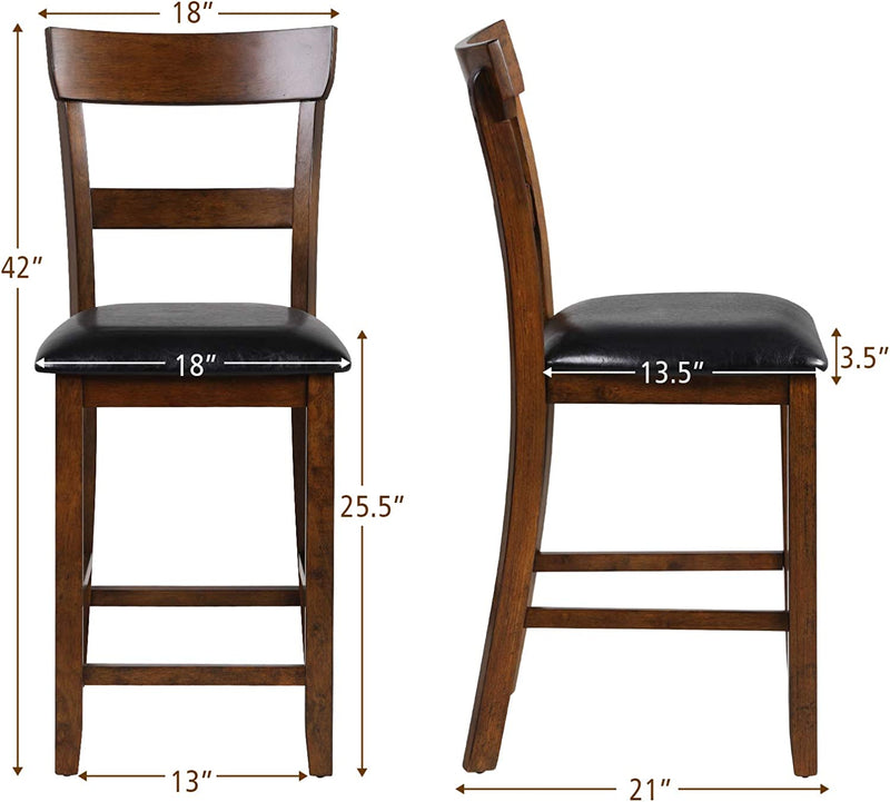 2 Pieces Counter Height Vintage Dining Chair Set 25.5-Inch Bar Stools with Foam-Padded Cushion