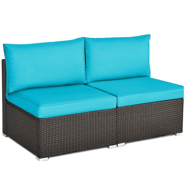 2 Pieces Outdoor Patio Wicker Armless Sectional Sofa Set with Pillows