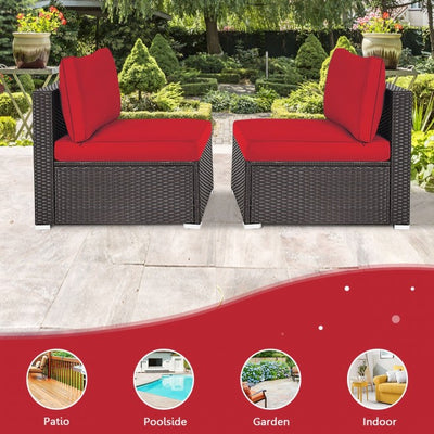 2 Pieces Outdoor Patio Wicker Armless Sectional Sofa Set with Pillows