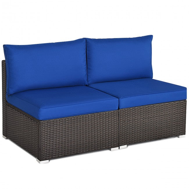 2 Pieces Outdoor Patio Wicker Armless Sectional Sofa Set with Pillows