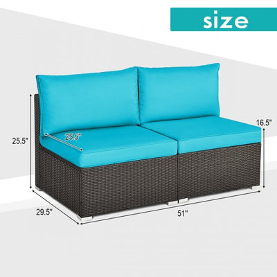 2 Pieces Outdoor Patio Wicker Armless Sectional Sofa Set with Pillows