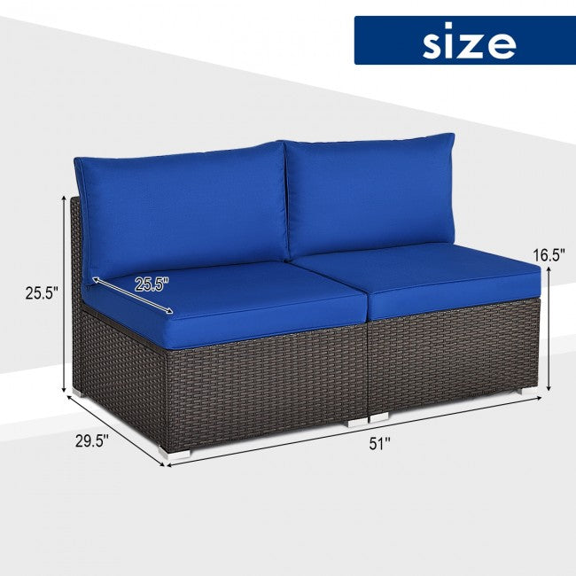 2 Pieces Outdoor Patio Wicker Armless Sectional Sofa Set with Pillows