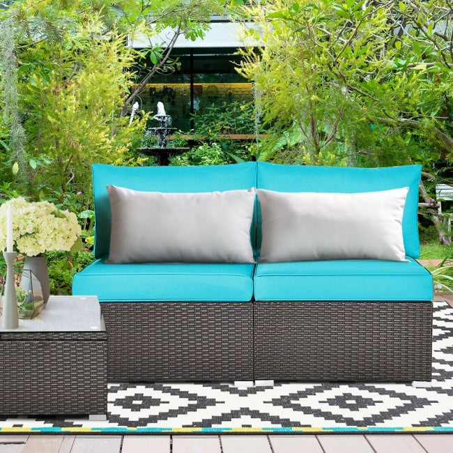 2 Pieces Outdoor Patio Wicker Armless Sectional Sofa Set with Pillows