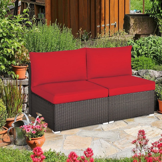 2 Pieces Outdoor Patio Wicker Armless Sectional Sofa Set with Pillows