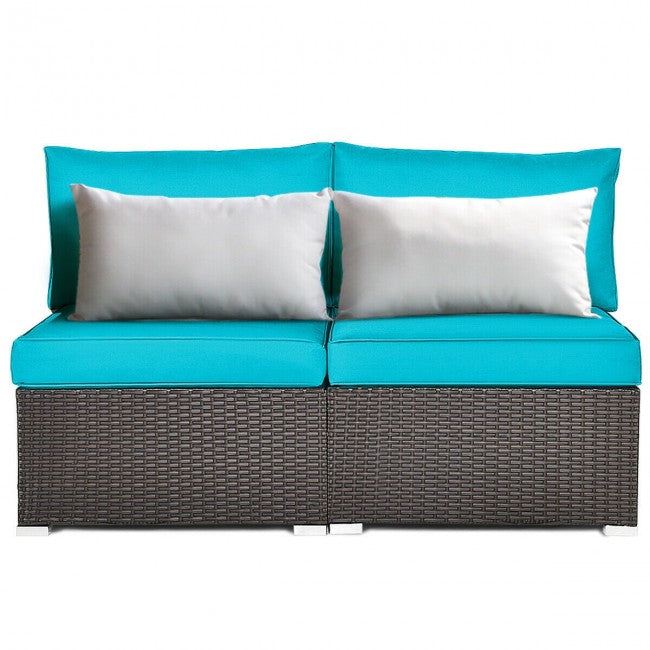 2 Pieces Outdoor Patio Wicker Armless Sectional Sofa Set with Pillows