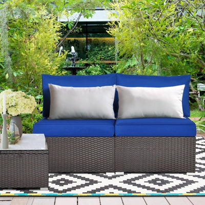 2 Pieces Outdoor Patio Wicker Armless Sectional Sofa Set with Pillows