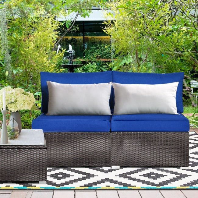 2 Pieces Outdoor Patio Wicker Armless Sectional Sofa Set with Pillows