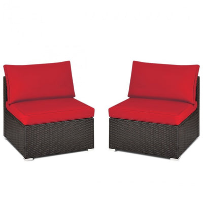 2 Pieces Outdoor Patio Wicker Armless Sectional Sofa Set with Pillows