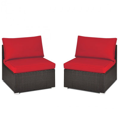 2 Pieces Outdoor Patio Wicker Armless Sectional Sofa Set with Pillows