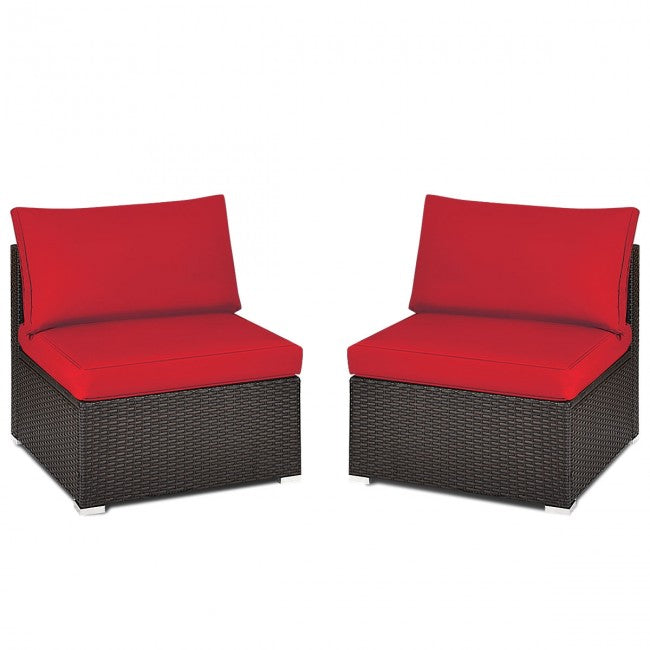 2 Pieces Outdoor Patio Wicker Armless Sectional Sofa Set with Pillows