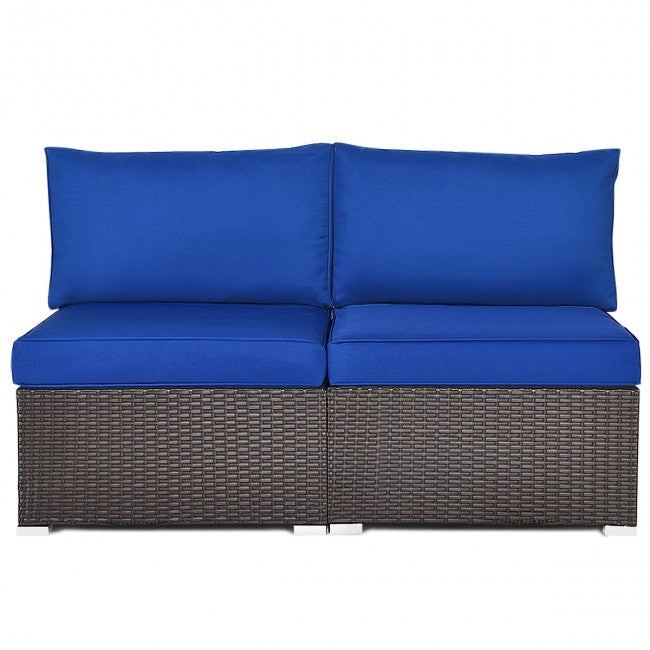 2 Pieces Outdoor Patio Wicker Armless Sectional Sofa Set with Pillows