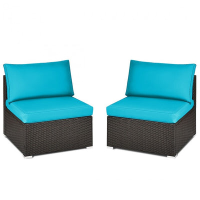 2 Pieces Outdoor Patio Wicker Armless Sectional Sofa Set with Pillows