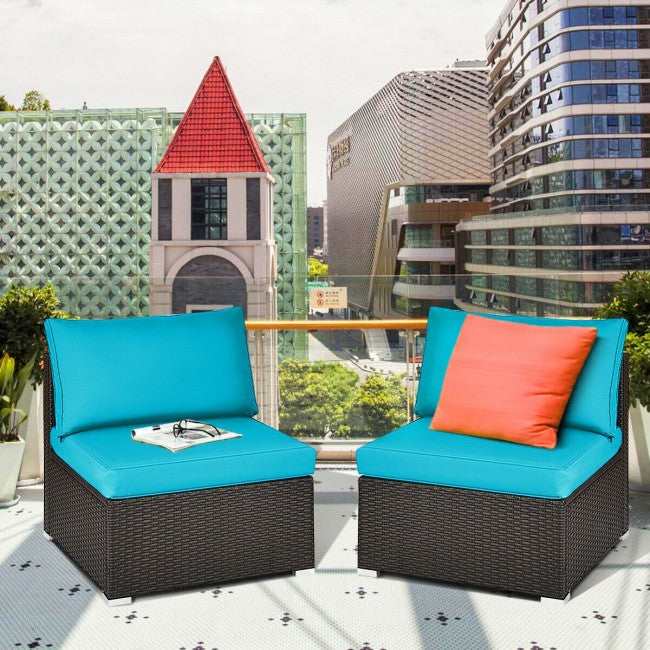 2 Pieces Outdoor Patio Wicker Armless Sectional Sofa Set with Pillows