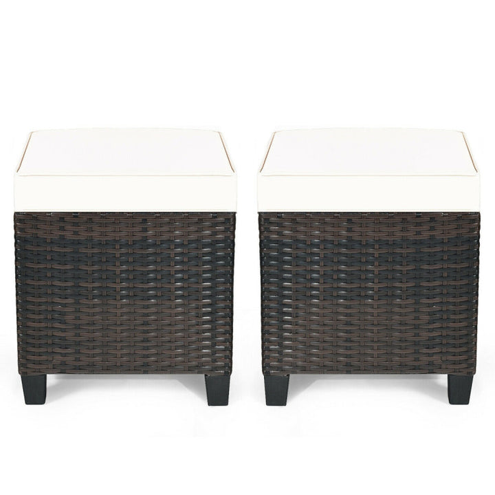 2 Pieces Outdoor Patio Rattan Ottoman All Weather Wicker Footstool Footrest Seat With Removable Cushions