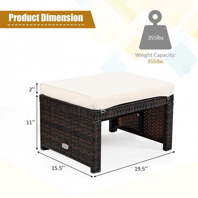 2 Pieces Patio Rattan Ottomans Outdoor Wicker All Weather Footstool Footrest Seat with Soft Cushion