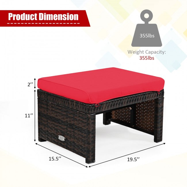 2 Pieces Patio Rattan Ottomans Outdoor Wicker All Weather Footstool Footrest Seat with Soft Cushion