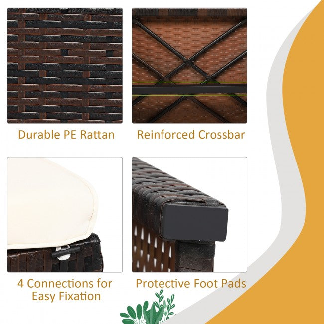 2 Pieces Patio Rattan Ottomans Outdoor Wicker All Weather Footstool Footrest Seat with Soft Cushion